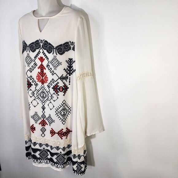 Taylor & Sage Womens Mini Dress Medium Long Bell Sleeve Tribal Print Aztec Tunic - Picture 5 of 11